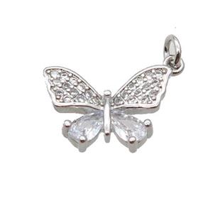 Copper Butterfly Pendant Pave Zircon Platinum Plated, approx 10-14mm