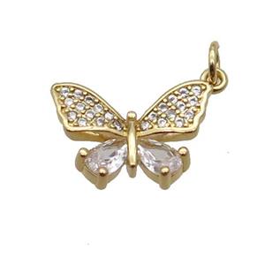 Copper Butterfly Pendant Pave Zircon Gold Plated, approx 10-14mm