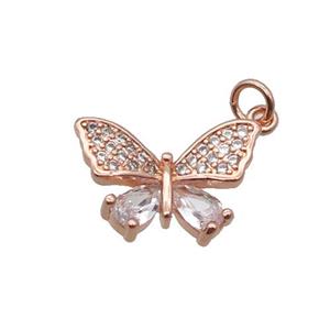 Copper Butterfly Pendant Pave Zircon Rose Gold, approx 10-14mm