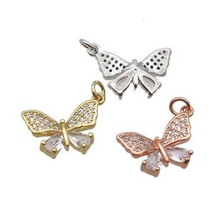 Copper Butterfly Pendant Pave Zircon Mixed, approx 10-14mm