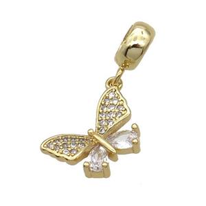 Copper Butterfly Pendant Pave Zircon Gold Plated, approx 10-14mm, 7.5mm, 5mm hole