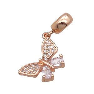 Copper Butterfly Pendant Pave Zircon Rose Gold, approx 10-14mm, 7.5mm, 5mm hole