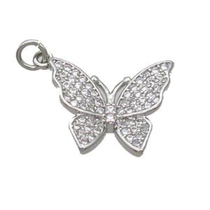 Copper Butterfly Pendant Pave Zircon Platinum Plated, approx 12-15mm