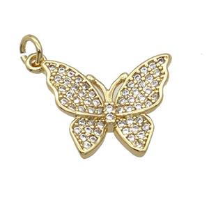 Copper Butterfly Pendant Pave Zircon Gold Plated, approx 12-15mm