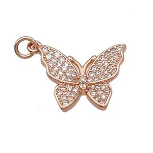 Copper Butterfly Pendant Pave Zircon Rose Gold, approx 12-15mm