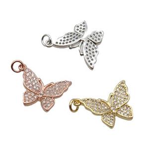 Copper Butterfly Pendant Pave Zircon Mixed, approx 12-15mm