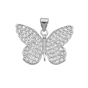 Copper Butterfly Pendant Pave Zircon Platinum Plated, approx 17-23mm