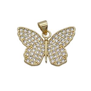 Copper Butterfly Pendant Pave Zircon Gold Plated, approx 17-23mm