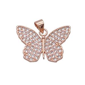 Copper Butterfly Pendant Pave Zircon Rose Gold, approx 17-23mm