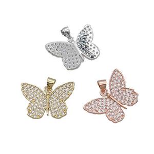 Copper Butterfly Pendant Pave Zircon Mixed, approx 17-23mm