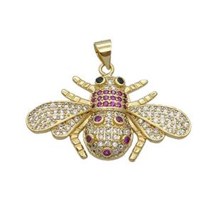 Copper Honeybee Pendant Pave Zircon Gold Plated, approx 18-32mm