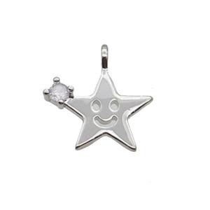 Copper Star Pendant Pave Zircon Smileface Platinum Plated, approx 15mm