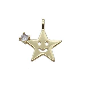 Copper Star Pendant Pave Zircon Smileface Gold Plated, approx 15mm