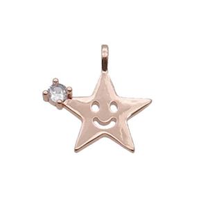 Copper Star Pendant Pave Zircon Smileface Rose Gold, approx 15mm