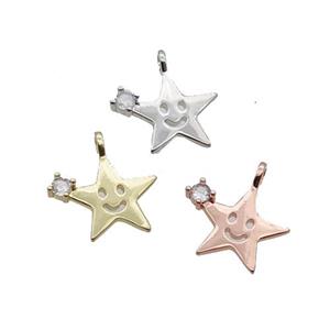 Copper Star Pendant Pave Zircon Smileface Mixed, approx 15mm