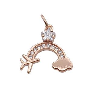 Copper Rainbow Pendant Pave Zircon Airplane Rose Gold, approx 13-15mm