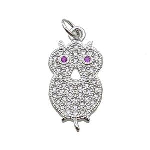 Copper Owl Pendant Pave Zircon Platinum Plated, approx 9.5-15.5mm