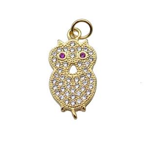 Copper Owl Pendant Pave Zircon Gold Plated, approx 9.5-15.5mm