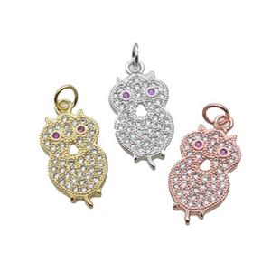 Copper Owl Pendant Pave Zircon Mixed, approx 9.5-15.5mm