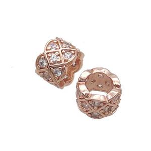 Copper Tube Beads Pave Zircon Large Hole Rose Gold, approx 8mm, 5mm hole