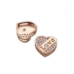 Copper Heart Beads Pave Zircon LOVE Rose Gold, approx 10.5mm