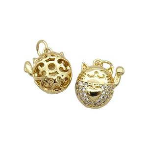 Copper Lucky Cat Pendant Pave Zircon Gold Plated, approx 11mm