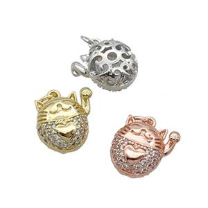 Copper Lucky Cat Pendant Pave Zircon Mixed, approx 11mm