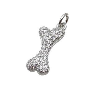Copper DogBone Pendant Pave Zircon Platinum Plated, approx 8-17mm