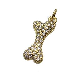 Copper DogBone Pendant Pave Zircon Gold Plated, approx 8-17mm