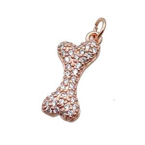 Copper DogBone Pendant Pave Zircon Rose Gold, approx 8-17mm