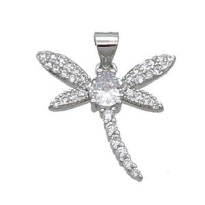 Copper Dragonfly Pendant Pave Zircon Platinum Plated, approx 18-20mm