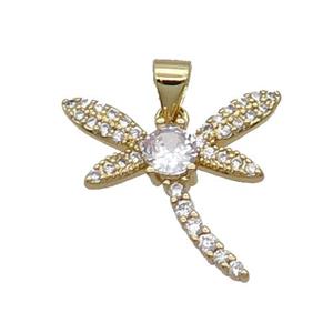 Copper Dragonfly Pendant Pave Zircon Gold Plated, approx 18-20mm