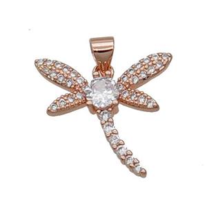 Copper Dragonfly Pendant Pave Zircon Rose Gold, approx 18-20mm