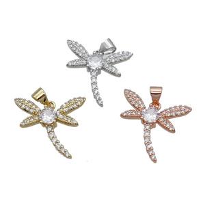 Copper Dragonfly Pendant Pave Zircon Mixed, approx 18-20mm