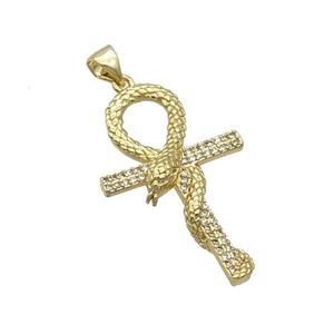 Copper Cross Pendant Pave Zircon Snake Gold Plated, approx 20-33mm