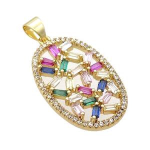 Copper Oval Pendant Pave Zircon Multicolor Gold Plated, approx 17-25mm