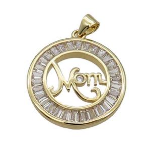 Copper Circle Pendant Pave Zircon Mom Gold Plated, approx 23mm dia
