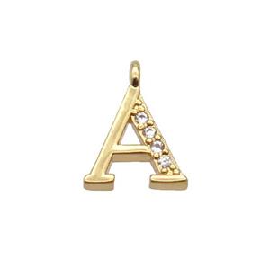 Copper Letter-A Pendant Pave Zircon Gold Plated, approx 8mm