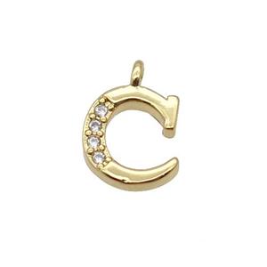 Copper Letter-C Pendant Pave Zircon Gold Plated, approx 8mm