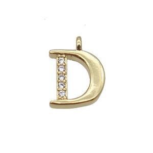Copper Letter-D Pendant Pave Zircon Gold Plated, approx 8mm