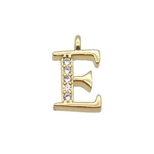 Copper Letter-E Pendant Pave Zircon Gold Plated, approx 8mm