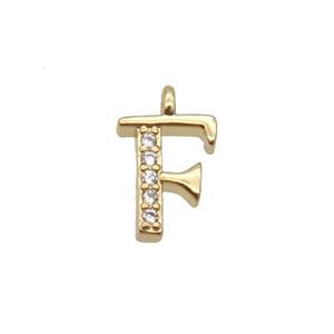 Copper Letter-F Pendant Pave Zircon Gold Plated, approx 8mm