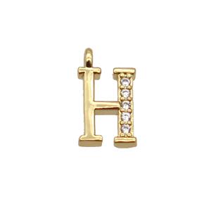 Copper Letter-H Pendant Pave Zircon Gold Plated, approx 8mm