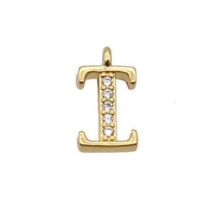 Copper Letter-I Pendant Pave Zircon Gold Plated, approx 8mm