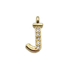 Copper Letter-J Pendant Pave Zircon Gold Plated, approx 8mm