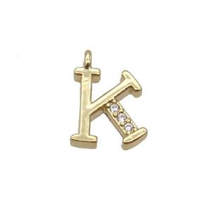 Copper Letter-K Pendant Pave Zircon Gold Plated, approx 8mm