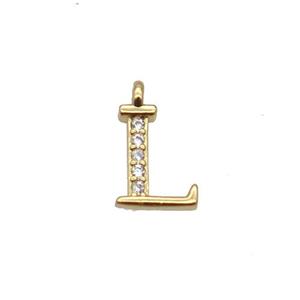 Copper Letter-L Pendant Pave Zircon Gold Plated, approx 8mm