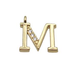 Copper Letter-M Pendant Pave Zircon Gold Plated, approx 8mm