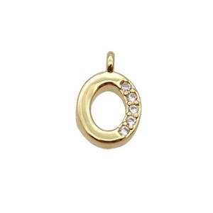 Copper Letter-O Pendant Pave Zircon Gold Plated, approx 8mm