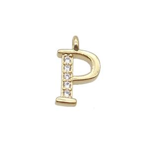 Copper Letter-P Pendant Pave Zircon Gold Plated, approx 8mm